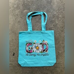 Blue god faith tote bag everyday use casual basic Bible carry on